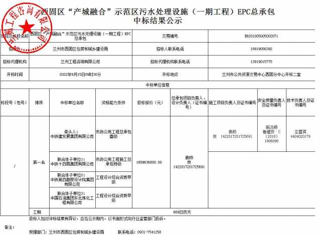 18.09亿元！中铁建发展集团联合体中标兰州“产城融合”示范区污水处理EPC项目